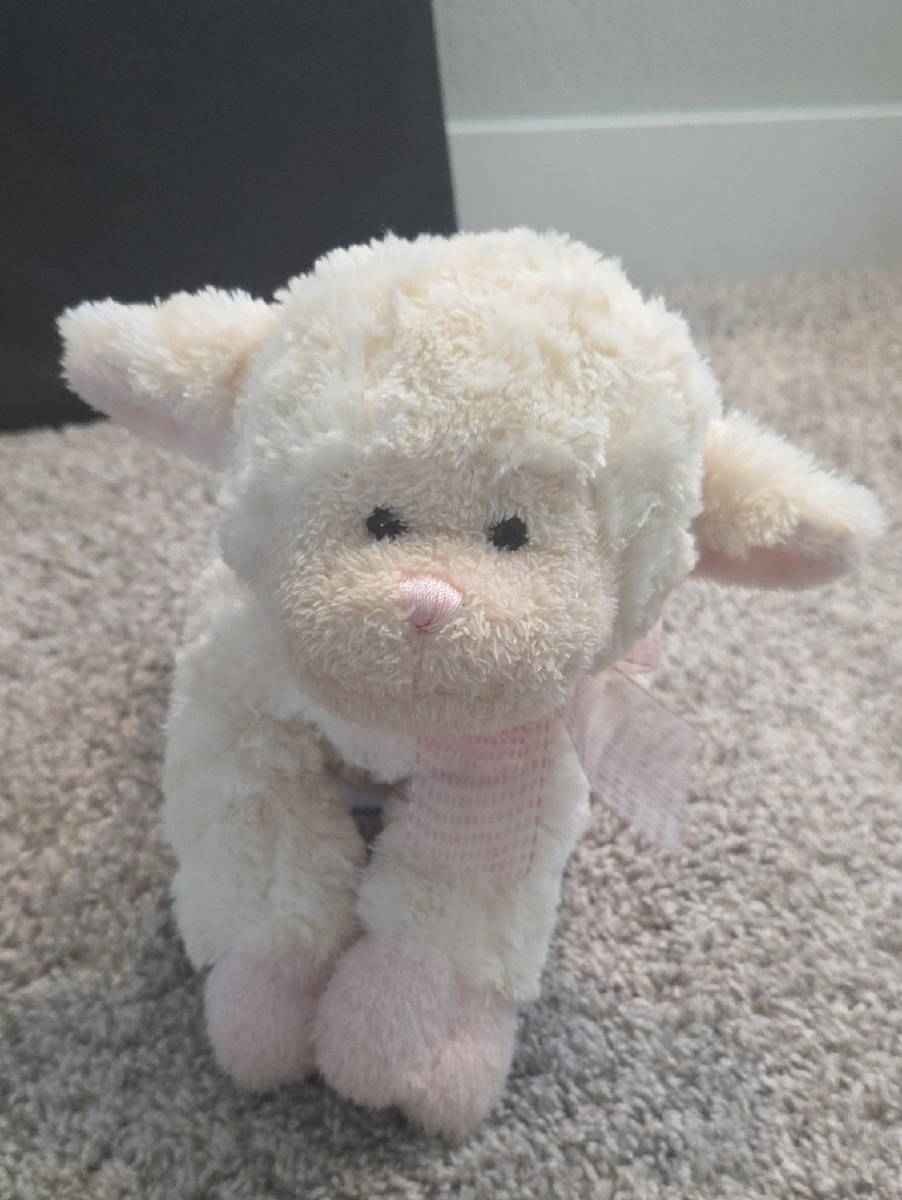 Plush Cream Lamb Stuffed Animal with Pink Accents